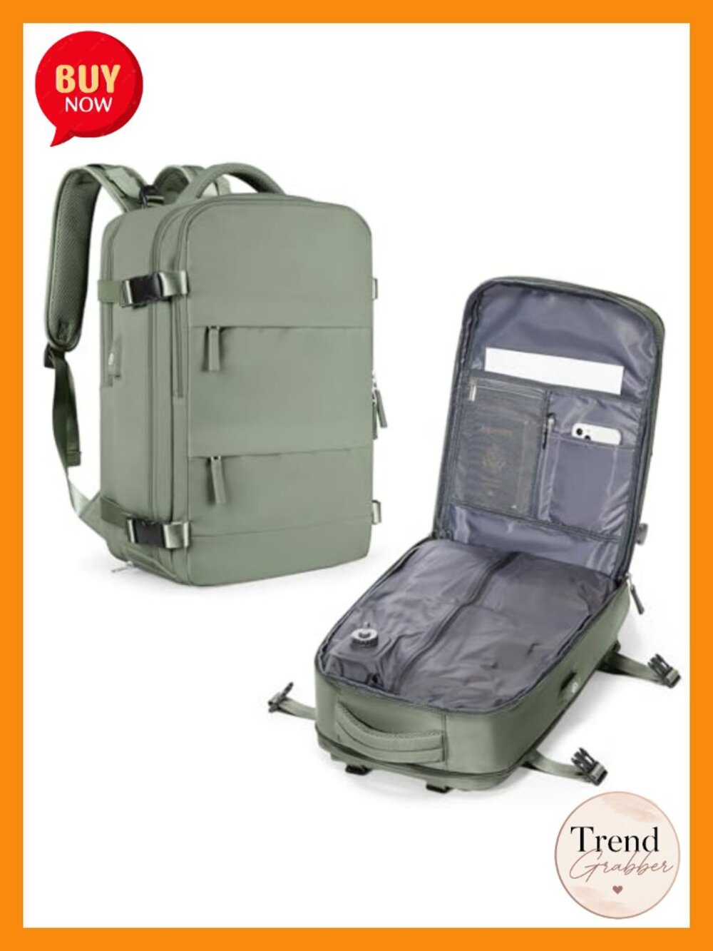 Vacuum Compression Travel Backpack with Built-in Pump, USB Port, Water Resistant